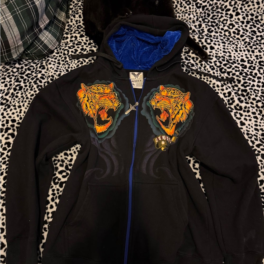 Avirex Black Jacket with Vibrant Blue Details